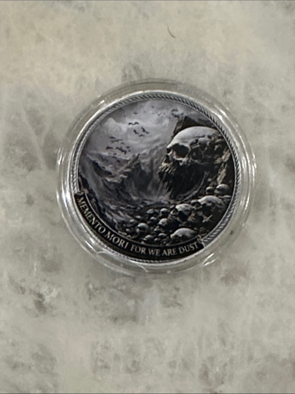 Skull Memento Mori Decorative Coin - Black and Gray